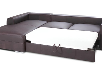 Moderna kotna sedežna garnitura z usnjenim zaključkom in funkcijo postelje