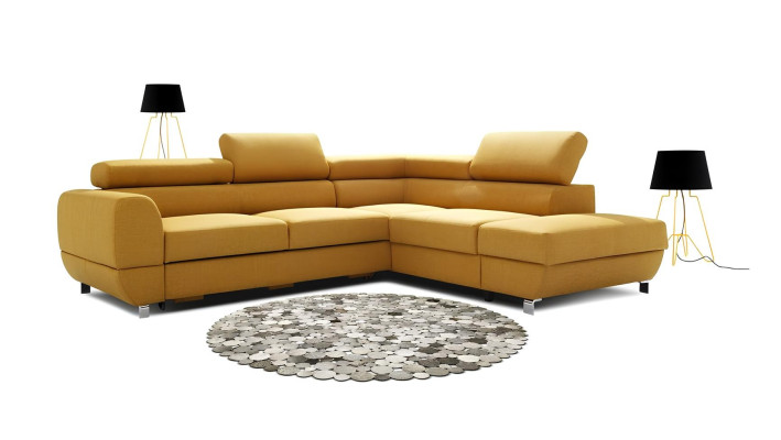 Moderna siva kotna sedežna garnitura z mehanizmom za posteljo