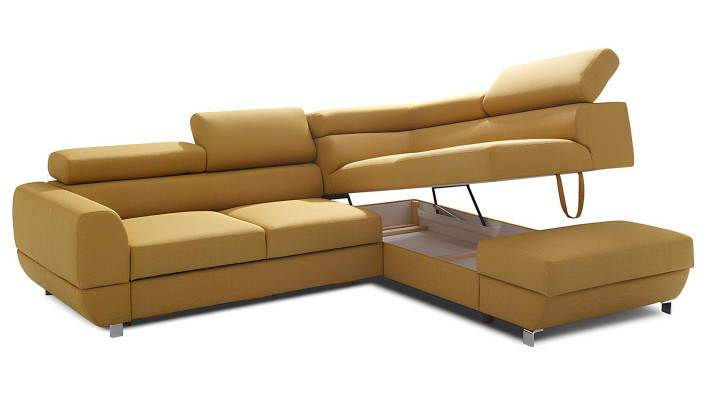 Moderna siva kotna sedežna garnitura z mehanizmom za posteljo