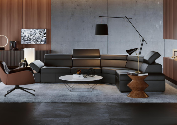 Moderna kotna sedežna garnitura iz 100% usnja