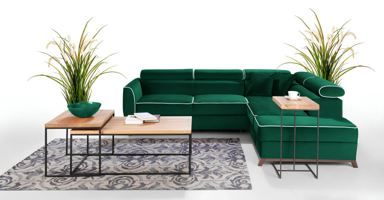 Moderna modra kotna sedežna garnitura