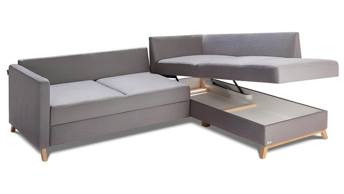 Kotna sedežna garnitura iz blaga s funkcijo postelje, nova kotna sedežna garnitura z prostorom za posteljnino