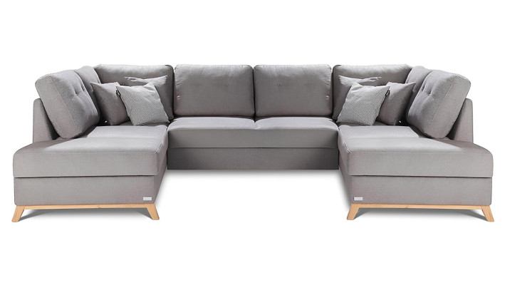 U-sofa z funkcijo postelje, oblečena v dizajn