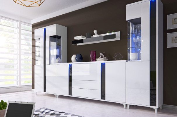 Hochglanz Wohnwand Schrankwand Wohnzimmer Schrank Vitrine Sideboard Wohnwände