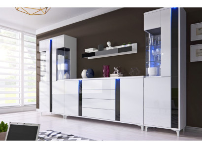 Hochglanz Wohnwand Schrankwand Wohnzimmer Schrank Vitrine Sideboard Wohnwände