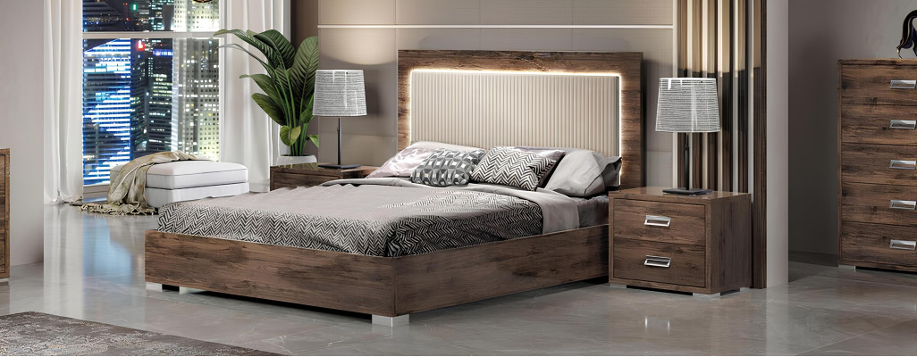 Komplet postelje z nočnimi omaricami, posteljni okvir, 3 kosi