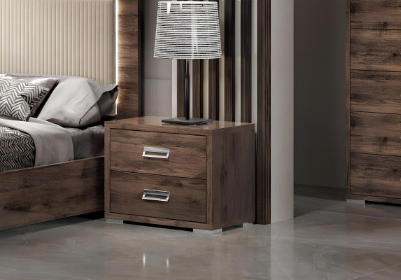 Sodobna posteljna garnitura z posteljo, nočno omarico, komodo in ogledalom - 6 kosov