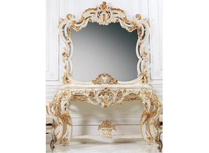 Klasična ogledalna toaletna mizica konzolna mizica bela lesena pohištvo za spalnico 2-delna