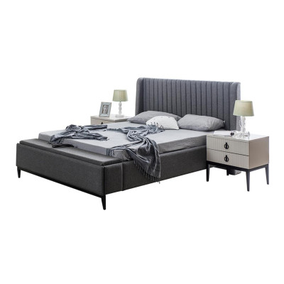 Sivo posteljno ležišče + 2x nočna omarica 3-delni set nov