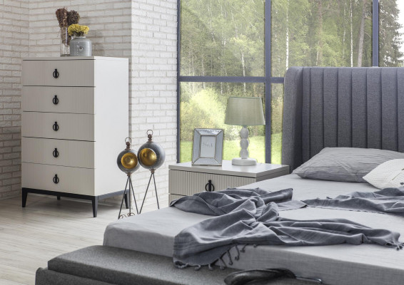 Sivo posteljno ležišče + 2x nočna omarica 3-delni set nov