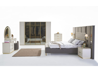 Luksuzna spalnica komplet postelja nočna omarica komoda ogledalo omara 7-delni pohištvo