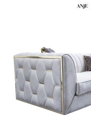 Moderen bel kavč s kavnim mizico, oblazinjen kavč za dnevno sobo, tkaninski kavči