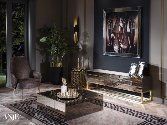 Moderen bel kavč s kavnim mizico, oblazinjen kavč za dnevno sobo, tkaninski kavči