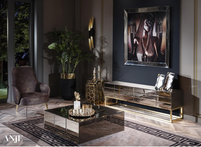 Moderen bel kavč s kavnim mizico, oblazinjen kavč za dnevno sobo, tkaninski kavči