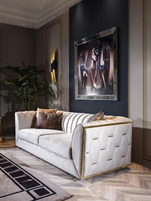 Bela trosed iz nerjavečega jekla za tekstilno pohištvo v dnevni sobi