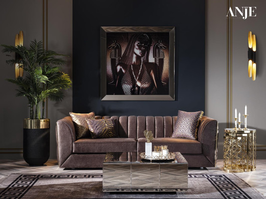 Luksuzni 3-sedežni taupe kavč za dnevno sobo