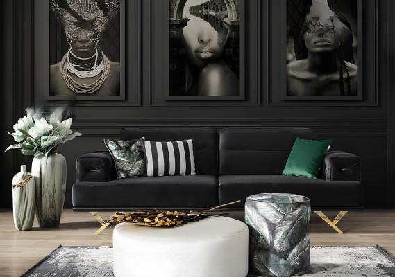 Sodobna črna kavč s pohištvom iz luksuznega blaga