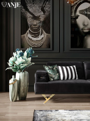 Sodobna črna kavč s pohištvom iz luksuznega blaga