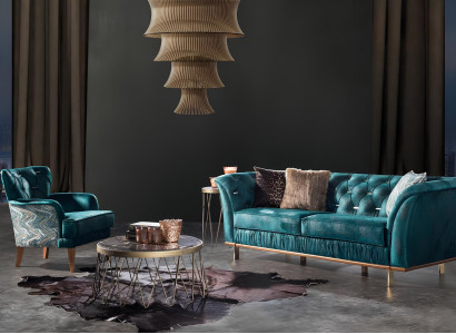 Sodobna luksuzna turkizna sedežna garnitura za dnevno sobo