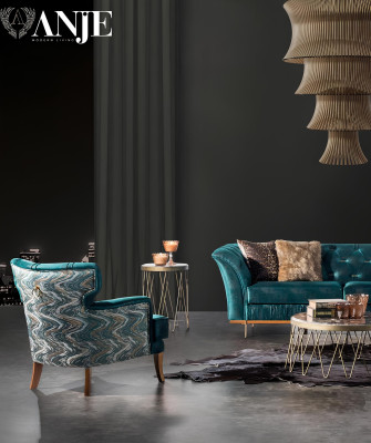 Luksuzni komplet kavčev za dnevno sobo moder tkanina 3 kosi