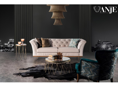 Luksuzni komplet kavčev za dnevno sobo moder tkanina 3 kosi