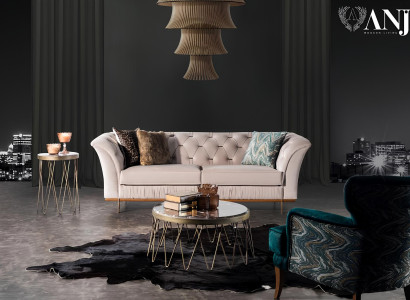 Luksuzni komplet kavčev za dnevno sobo moder tkanina 3 kosi