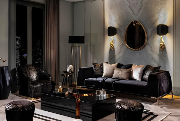 Elegantna črna jeklena stolica za dekoracijo dnevne sobe