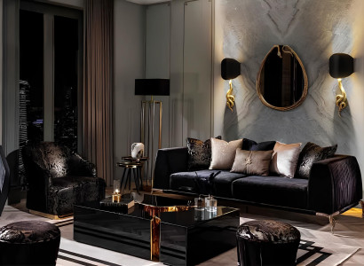 Elegantna črna jeklena stolica za dekoracijo dnevne sobe