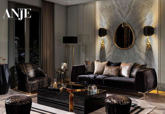 Sodobna luksuzna črna kavna mizica v treh delih