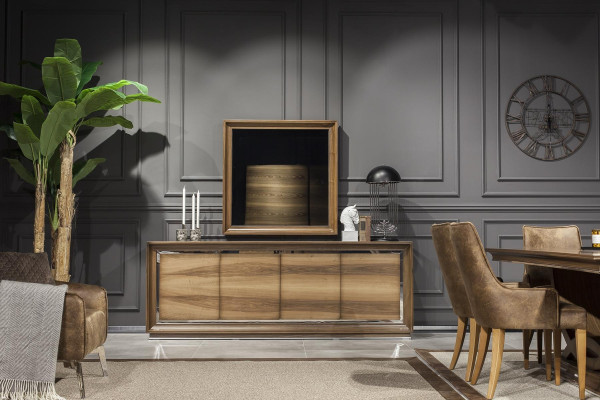 Set s 9 deli, vključno s tabelo, stoli, komodo in ogledalom