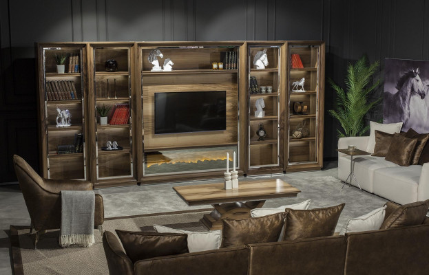 Luksuzne dnevne stene, 448 cm, z leseno pečjo