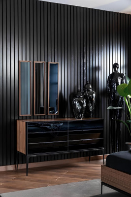 Kompletna posteljna garnitura Perfect s črno posteljo in nočno omarico, 8 delov.