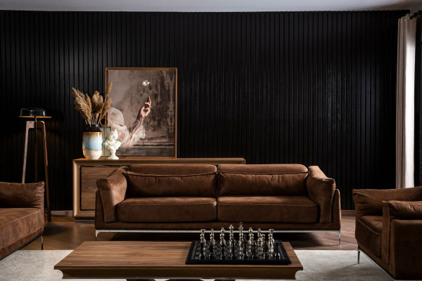 Mehka kavč za 3 osebe v rjavi žametu