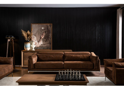 Mehka kavč za 3 osebe v rjavi žametu