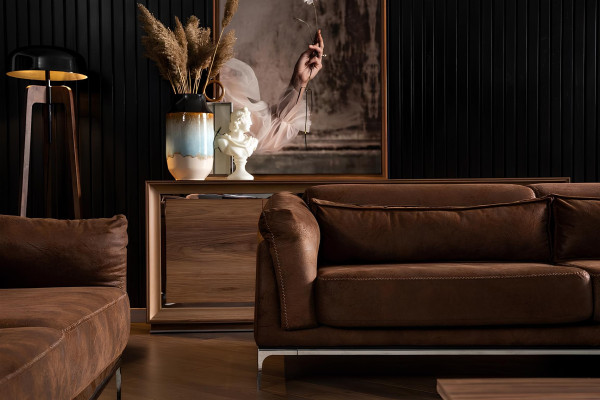 Mehka kavč za 3 osebe v rjavi žametu