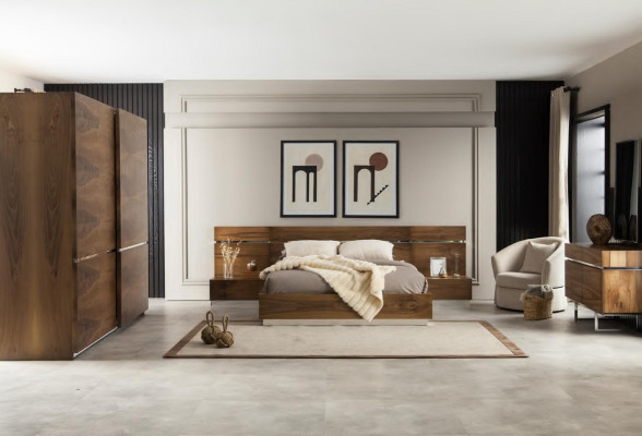 Komplet pohištva za spalnico z posteljo, nočno omarico in komodo, hotelska kakovost, 5 delov.