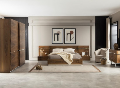 Komplet pohištva za spalnico z posteljo, nočno omarico in komodo, hotelska kakovost, 5 delov.