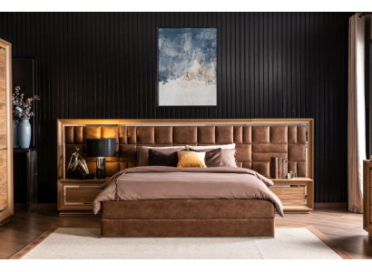 Kompletna spalna garnitura z posteljo + luksuzni nočni omarici v rjavi barvi