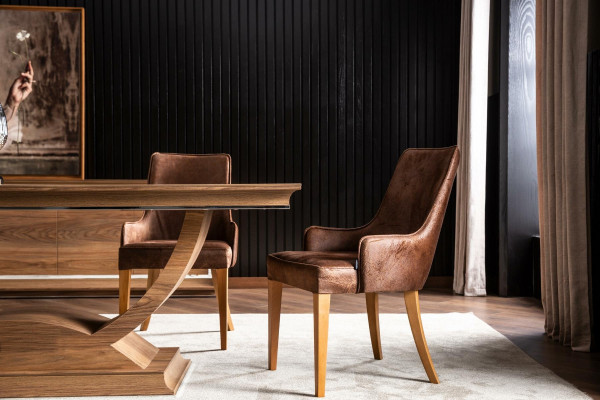 Eleganten stol v loft stilu - kuhinjski stol iz črne usnje