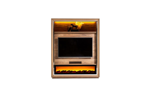 Luksuzna stena za dnevno sobo z ognjiščem in kavnim mizico