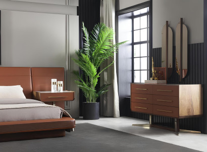 Luksuzna postelja z glavo, nočno omarico in 4 nočnimi omaricami