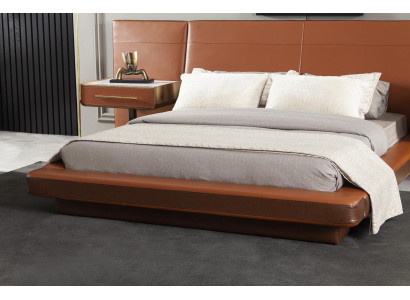 Set oranžne postelje z 2 mobilnima nočnima omaricama, 3 kosi