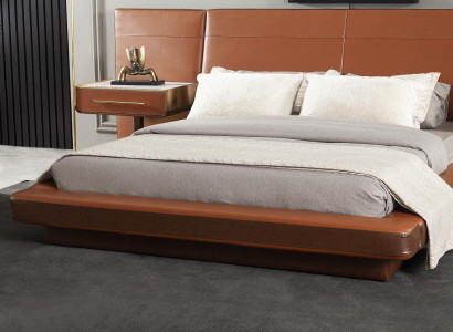 Set oranžne postelje z 2 mobilnima nočnima omaricama, 3 kosi