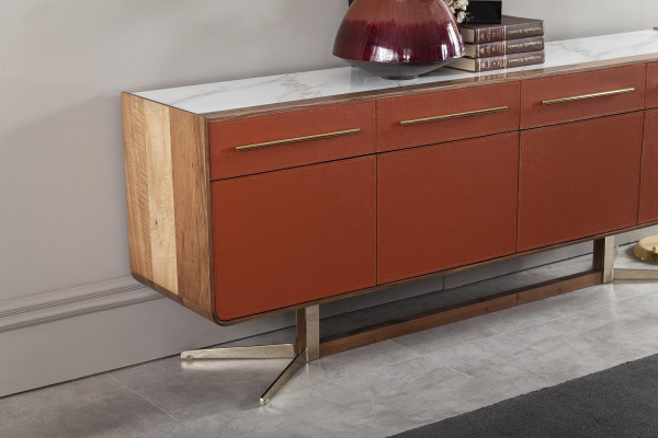 Oranž omarica z predali in policami, XXL nočna omarica, buffet 240 cm