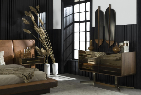 Luksuzno moderno stensko ogledalo z rjavim okvirjem 104x31cm