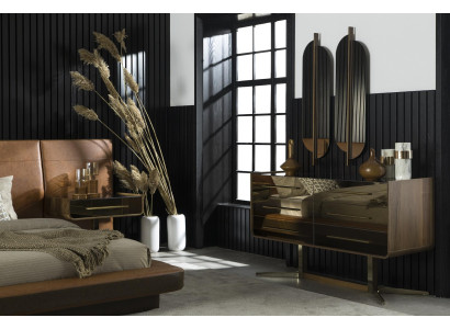 Luksuzno moderno stensko ogledalo z rjavim okvirjem 104x31cm