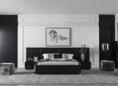 Moderna črna oblazinjena posteljna konstrukcija za luksuzne sobe