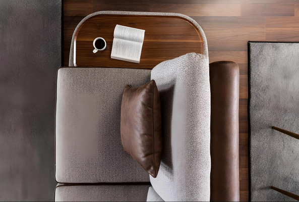 Siva tkaninska sedežna garnitura za 3 osebe z 3-delno mizo