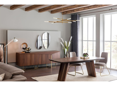 Rjav jedilni miza z 9 stoli in nočno omarico