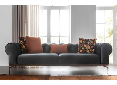 Chesterfield kavč s 3 sedeži v modrem blagu